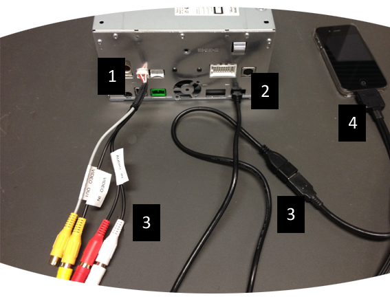 B. Instalace kabelů 1. Zařízení Apple (iphone 4/4s) Poznámky: CCA750 (kabel Clarion pro připojení k ipodu) se prodává samostatně.