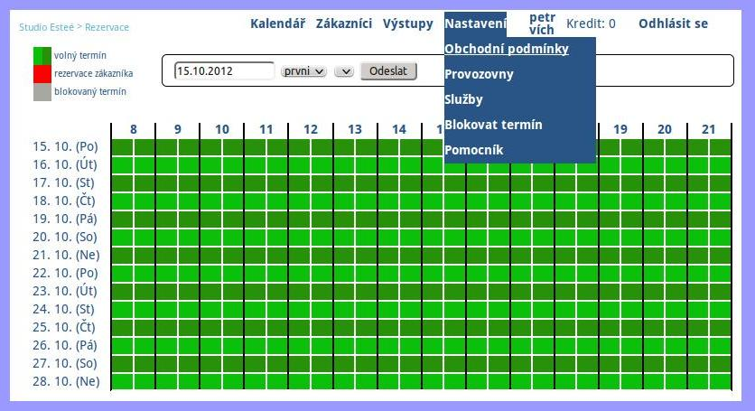 2.3.4 Editace obchodních podmínek 1. Po přihlášení do systému jako správce. Zákazník vybere v menu Nastavení položku obchodní podmínky. obr.