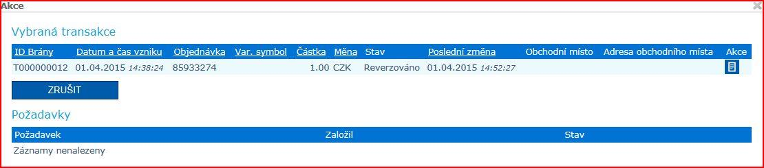 Částečný reverzal kliknutím na znaménko modrého dolaru dojde k rozšíření okna Akce, kde kliknete na položku Reverzovat.