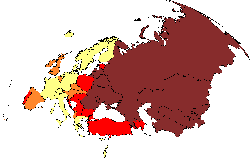 Míra hlášenosti Data nedodána 0-10 11-20 21-50 51+ Andora Malta Monako San Marino Hlášená TB