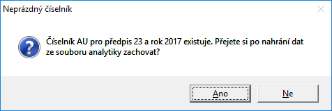 Pokud ano, tak se objeví další hláška s dotazem, zda chceme stávající au zachovat. Obvykle potvrdíme, že ano.