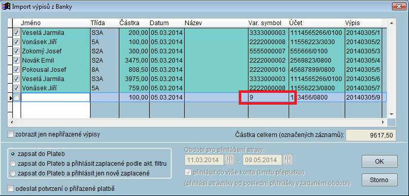 Import výpisů s variabilním symbolem 9 Ve funkci Import výpisů 2 můžeme nyní nově importovat i platby, které mají ve variabilním symbolu uvedenu hodnotu 9.