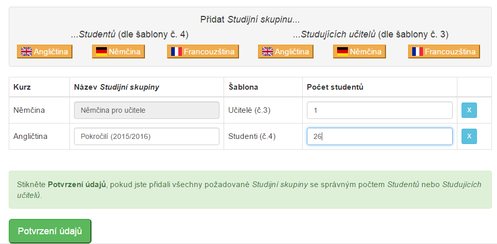 Pro Studující učitele přidejte pouze jednu Studijní skupinu na kurz (například všichni učitelé, kteří budou studovat angličtinu,