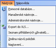 Historie změn zobrazuje historii zadávání dat. Tato funkce navazuje na funkci Změna názvů položek v rámci které je možno nastavit sledování historie dat uložených v datových polích.