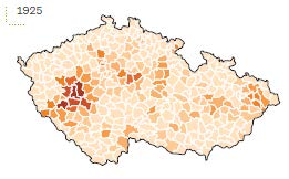 Obr. 2: Rozložení hlasů pro Československou sociálně demokratickou stranu dělnickou (1925) a Českou stranu sociálně demokratickou (1996) 3.