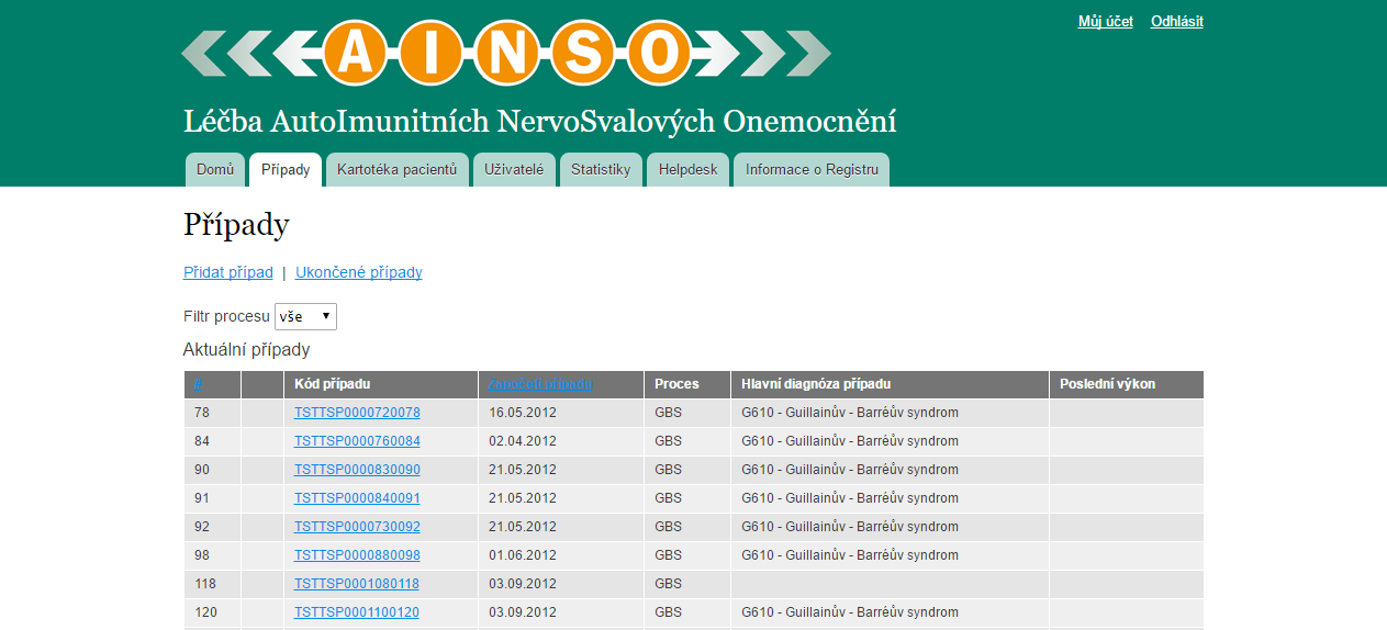 4.3 Založení klienta, nebo nového případu Při otevření stránky Případy je vidět přehled aktuálních případů (těch, jejichž úplné vyplnění ještě neproběhlo) a máte k nim přímý přístup prostřednictvím