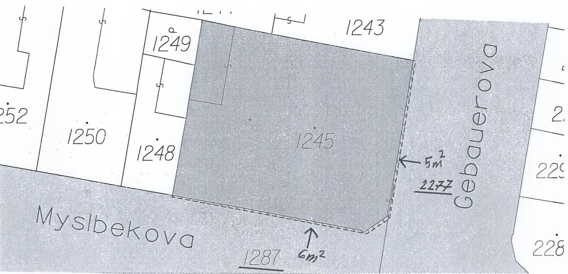 5. prodej pozemků: - části pozemku p. č. 1287 - ostatní plocha, ostatní komunikace, o výměře 6 m 2 - části pozemku p. č. 2277 - ostatní plocha, ostatní komunikace, o výměře 5 m 2 v k. ú.