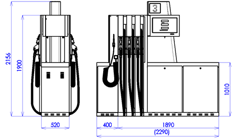 přídavném modulu. Rozměry stojanů jsou stejné pro sací i tlakovou variantu (/S3). Vzhledově mohou být všechny stojany v základním provedení nebo ve variantě CUBE, WAVE a FIN. BMP4033.OEL + MOD4011.