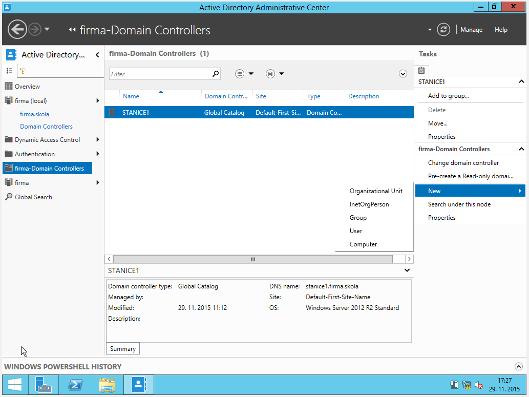 2 VYTVOŘENÍ ÚČTU POČÍTAČE V CENTRU SPRÁVY SLUŽBY ACTIVE DIRECTORY 1.