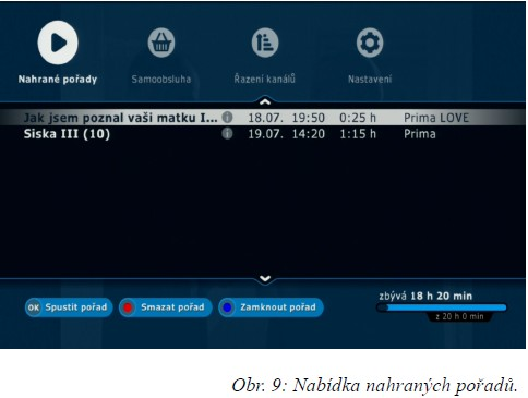 2. tlačítkem vyvolejte nabídku Možnosti kanálu. V této nabídce pak zvolte volbu Nahrát pořad a stiskněte OK. Stejným způsobem můžete nahrávaní také vypnout.