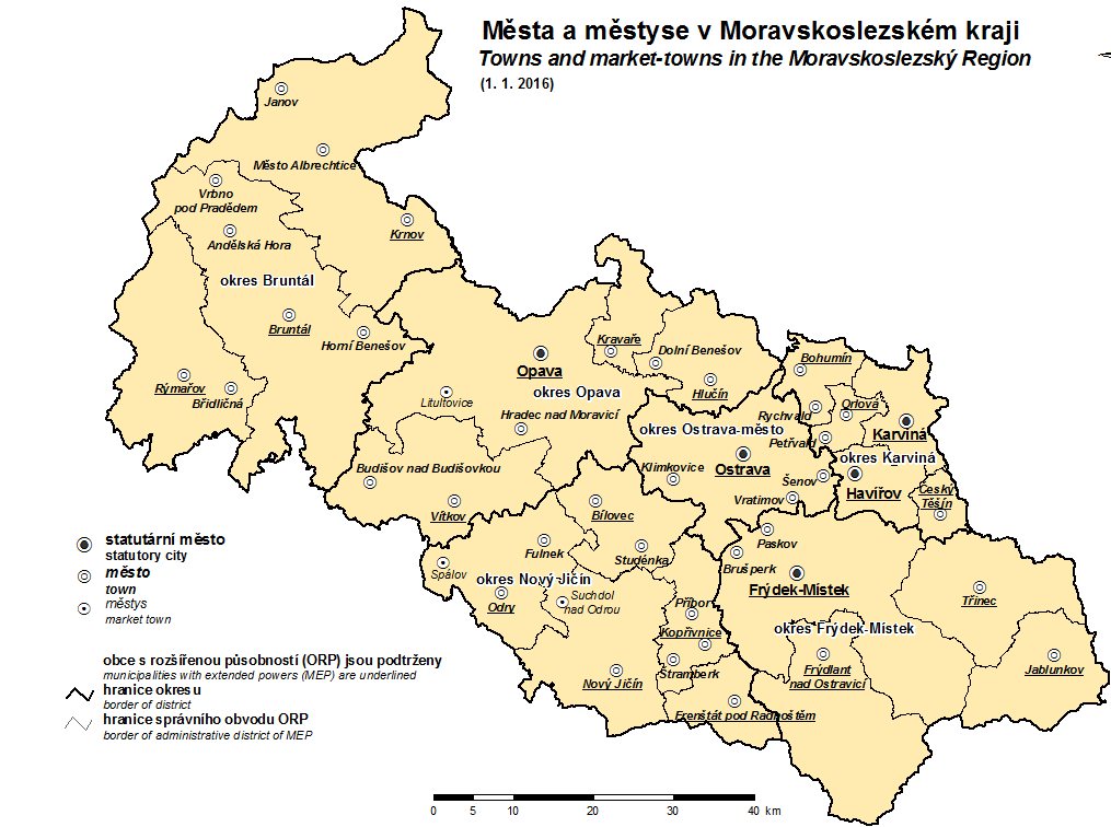 Administrativní členění Moravskoslezského kraje Administrative breakdown of the Moravskoslezský Region Města a městyse v