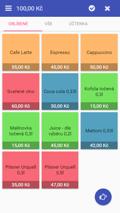 Pokladna Je určena k markování produktů a služeb. Kliknutím na pokladnu se vám zobrazí všechny vaše navolené produkty/služby.