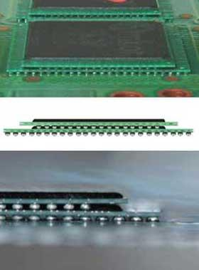 Package on Package (PoP) Se zavedením 0,25 µm LSI technologie na počátku 90tých let se začaly objevovat úvahy o tom, že stále více systémů bude realizováno v provedení SoC, kde bude na jediném čipu