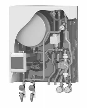 termomanometry, manometr, teploměry, oběhové čerpadlo s frekvenčním měničem Grundfos UPM3 AUTO L 25-70, regulátor tlakové diference Ballorex Delta Kvs 2,5, kulové kohouty, filtry, odvzdušňovací