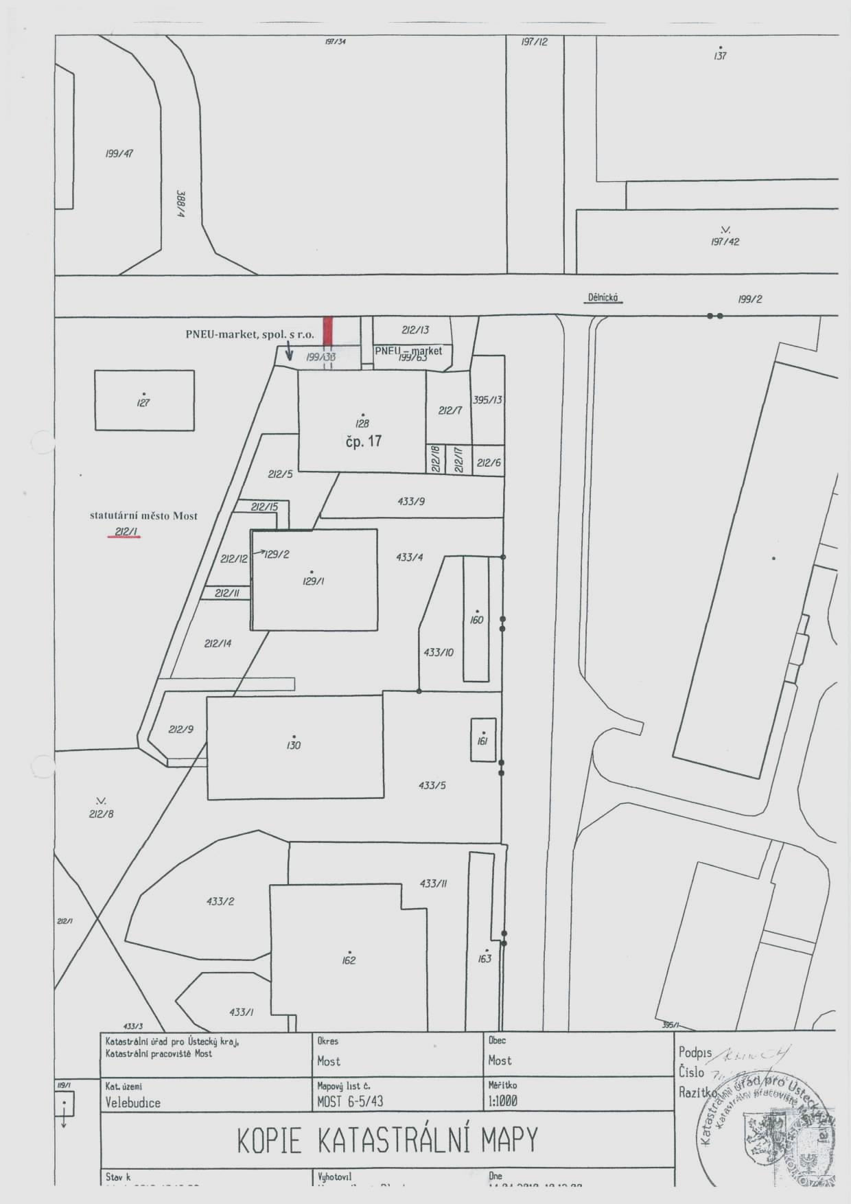 společnosti PNEU market, spol. s r.o., IČ 40231623, záměr prodeje části ppč. 212/1 o výměře max. 25 m 2 v k.ú. Velebudice, ul. Dělnická, za kupní cenu 350 Kč/m 2 bez DPH (CMSP č.