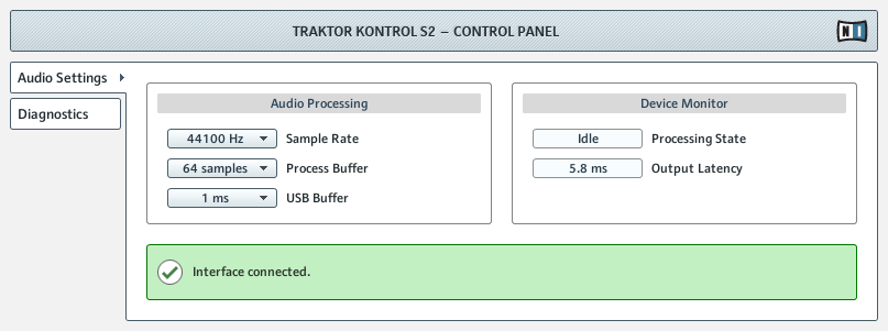 Audio rozhraní S2 a Control Panel Nastavení pod Windows: Control Panel Stránka Audio Settings Stránka Audio Settings vám umožní upravit nastavení zvukového rozhraní.