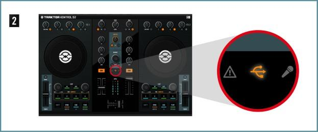 Appendix A Běžná nastavení Základní nastavení TRAKTOR KONTROL S2 Podívejte se na horní panel vašeho kontroleru: po krátkém zablikání LEDek může indikátor USB na hlavním displeji několik sekund