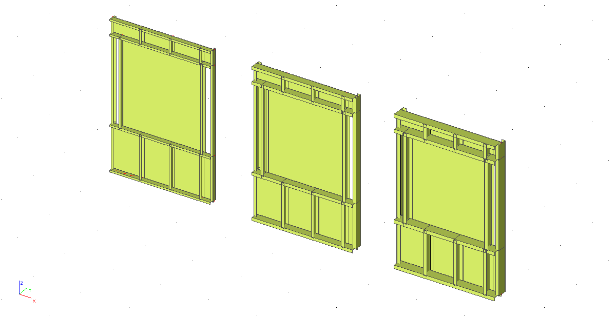 Modely Panel je modelován ve dvou krocích Nejprve je řešeno rozložení sil pomocí prutových prvků lineárním výpočtem, poté je řešena detailně část panelu, kde je nosník modelován stěnodeskovými prvky