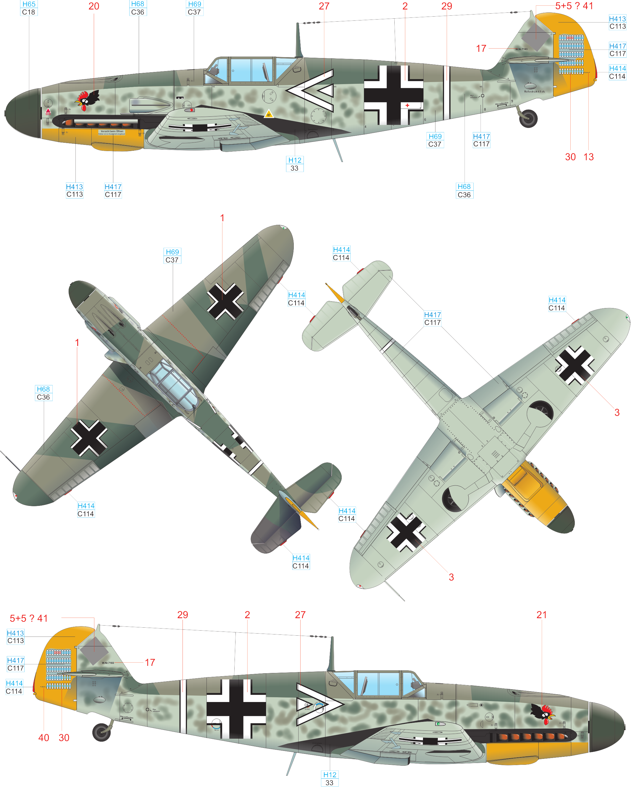 A Bf 109F-4, W. Nr. 7183, Hptm. Hans Assi Hahn, III./JG 2, St. Pol, Francie, 13. října 1941 Hans Hahn, stíhací eso a nositel Rytířského kříže s dubovou ratolestí, od prosince 1939 velel 4.