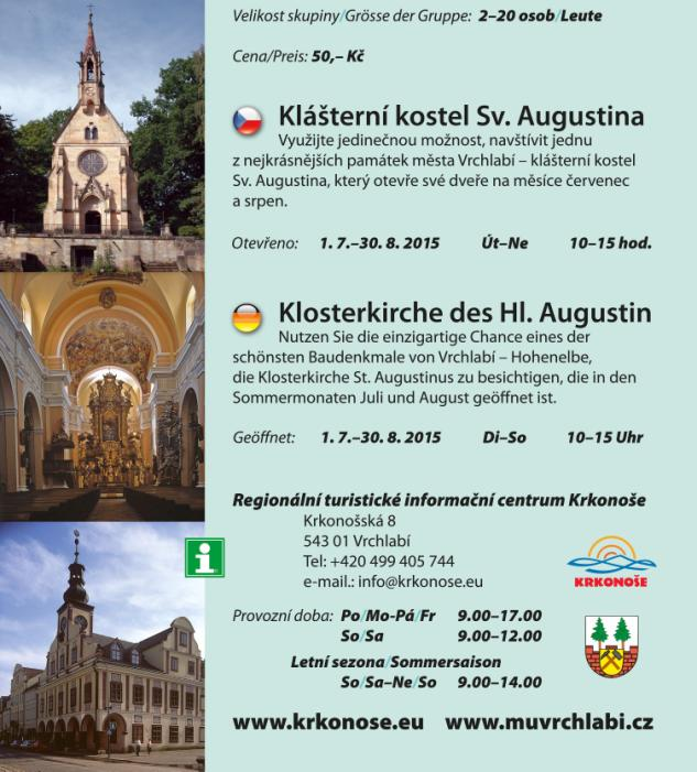 PRŮVODCOVSKÉ SLUŽBY, TVORBA TURISTICKÉ NABÍDKY Prohlídky zdejšího klášterního kostela nabízí RTIC Krkonoš už od letních prázdnin 2009. V roce 2015 jsme klášterní kostel veřejnosti otevřeli od 1.