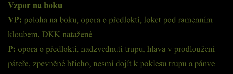 Vzpor na boku VP: poloha na boku, opora o předloktí,