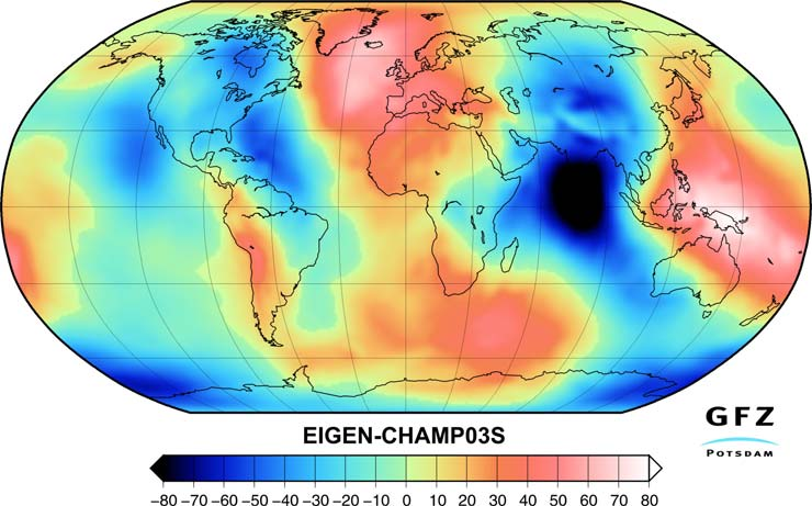 4 Jaká tíhová data je možné měřt parametry tíhového pole Země geodální výšky a tíhové anomále, vypočítané z modelu tíhového pole Země EIGEN-CHAMP03S, který byl vytvořen na základě dat získaných v