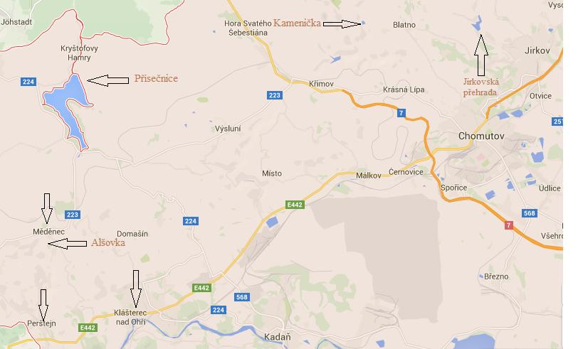 Příloha 2: Mapa rozmístění zdrojů vzorků pitných vod Zdroj: https://www.google.cz/maps/place/chomutov/@50.