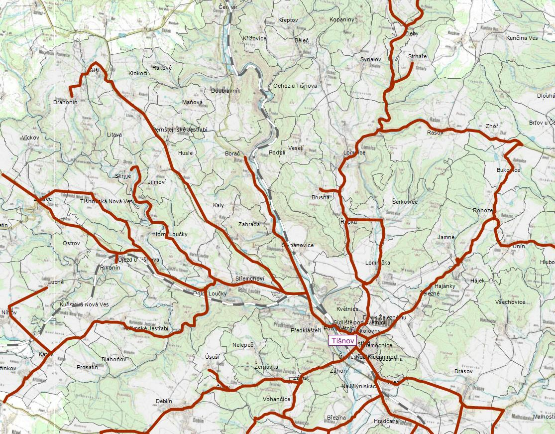 B.1.8.1 Tišnov Ve stanici Tišnov budou umožn ny p estupní vazby mezi SJKD a regionálními autobusovými linkami, které obsluhují obce v oblasti severn, severozápadn a západn od Tišnova.