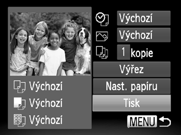 Tisk snímků Vyberte snímek. Stisknutím tlačítek qr vyberte snímek a stiskněte tlačítko m. Vytiskněte snímky. Stisknutím tlačítek op vyberte možnost [Tisk] a potom stiskněte tlačítko m.
