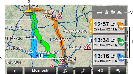 - nebo - Naplánovali nebo načetli jste trasu a klepli na tlačítko Zobrazit trasu. Mapa se otevře v režimu Náhled.