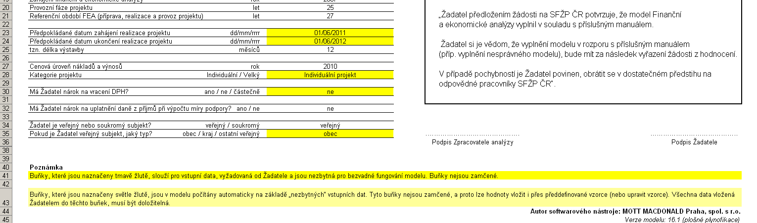 OPŽP na Projekt. Investiční náklady Projektu se vyplní v souladu s předpokládaným harmonogramem Projektu. Pozn.