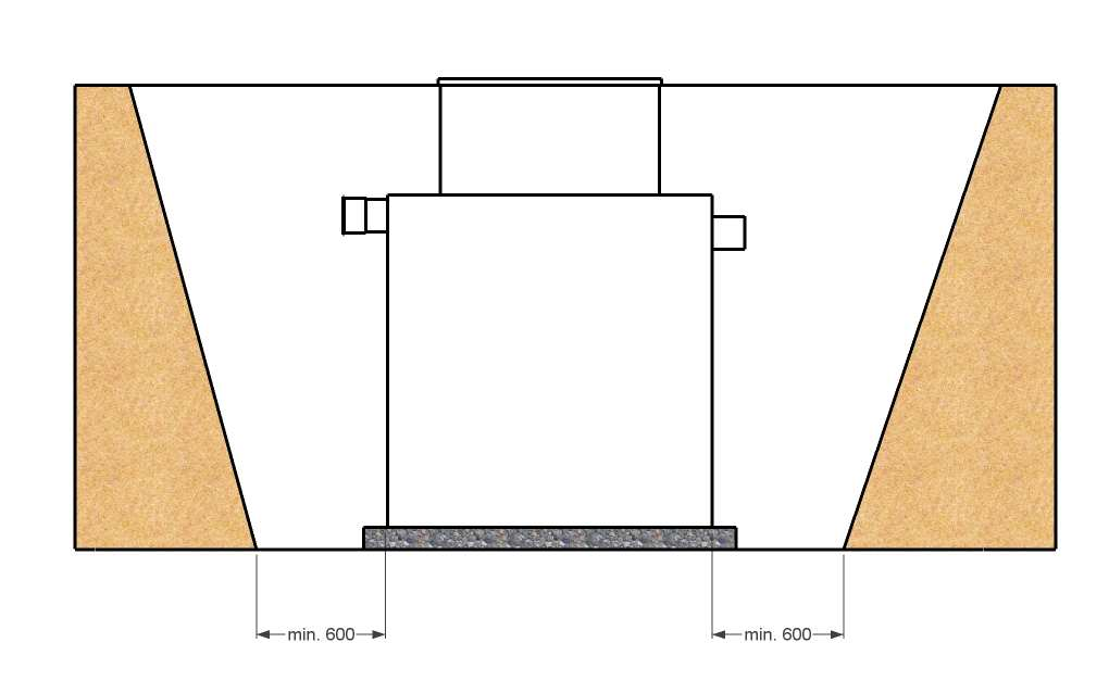 o 600 mm na každou stranu od nádrže ve všech směrech. 3 Zhotovení základové desky Tloušťka betonové desky musí odpovídat únosnosti podkladní zeminy.