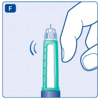 Na hrotu jehly se objeví kapka inzulinu. Pokud se kapka neobjeví, opakujte kroky E až G až šestkrát.