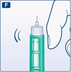 Na hrotu jehly se musí objevit kapka inzulinu. Jestliže se neobjeví, vyměňte jehlu a celý postup zopakujte, nejvíce však 6krát.