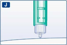 J Držte dávkovací tlačítko zcela stlačené a nechte jehlu pod kůží alespoň po dobu 6 sekund. Zajistíte tak, že bude podána celá dávka.