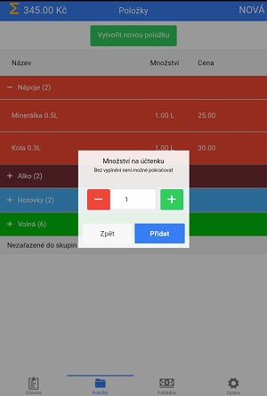 Vytvoření účtenky Pokud se zařízením pracujete ve svislém módu (na šířku), můžete produkty načítat na