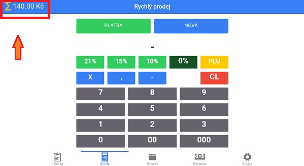 Suma Suma Suma je finanční součet všech položek na právě označené účtence, zobrazující se v horní části
