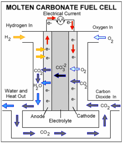 amonium oxidové matrici. Pohyblivými ionty jsou ionty karbonátové, procházející elektrolytem od katody k anodě.