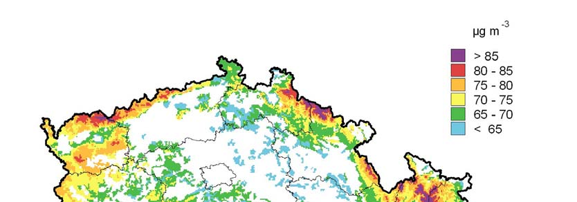 Hodnocení účinnosti opatření - koncentrace přízemního ozonu Průměrná imisní koncentrace přízemního ozonu v lesních ekosystémech ČR v síti