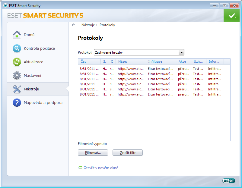 4.6.1 Protokoly Protokoly jsou logovacím nástrojem, který zaznamenává všechny podstatné události v ESET Smart Security.