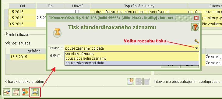 V případě volby tisku záznamů od zvoleného data aplikace v případě, že žádný záznam není, vytiskne ten poslední. 5.