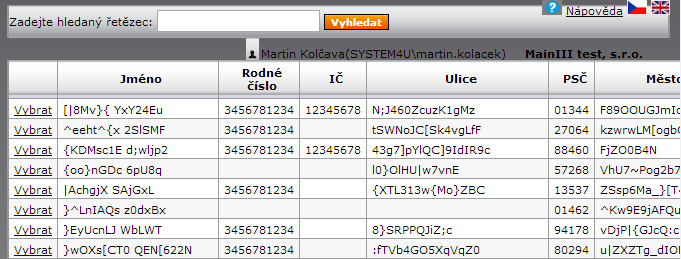 Po kliknutí na odkaz Nahradit výběrem z databáze osob se zobrazí vyhledávací okno pro výběr dlužníka. Zde můžete dlužníka vyhledat podle jména nebo rodného čísla.