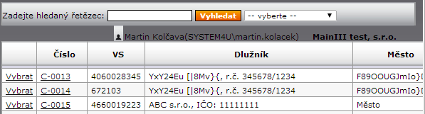 Značka zprávy mnohdy obsahuje rětězec, který systém automaticky nenalezne a v tomto případě je nutné do tohoto pole zadat jiný řetězec, který je možné najít v databázi (samotné vyhledávání