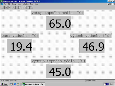 Experiment teploty vstupní a výstupní vody na monitoru (obr. 12).