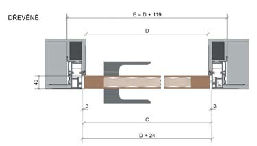 celková výška zárubně D čistá průchozí šířka zárubně J čistá