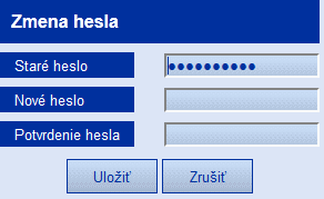 Pri zmene je potrebné zadať staré heslo, 2x nové a potvrdiť kliknutím na tlačidlo Uložiť: 8.