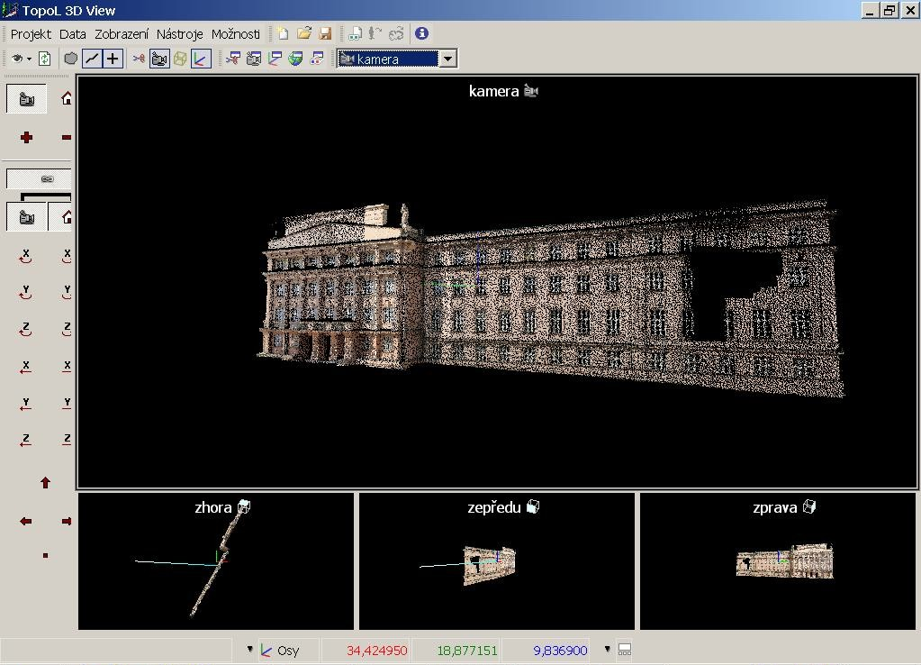 Obr. 13 Zobrazení mračná v Topol 3D View 5.5.2 Vlastní snímání PhoTopoL V Topolu byl založen nový aktivní blok a bylo přistoupeno k vlastnímu snímání. Sběr dat probíhal ve formě bodů.