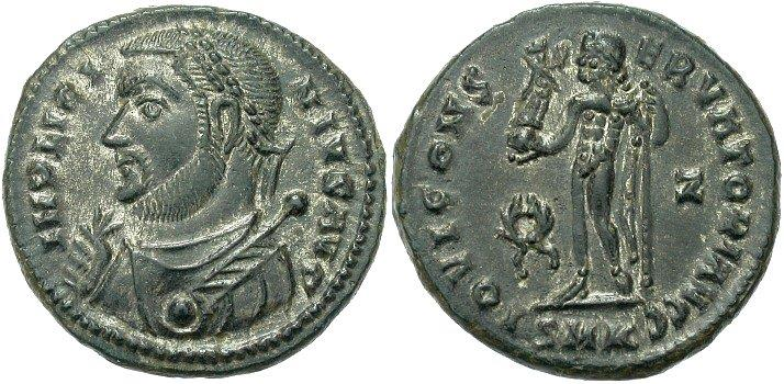 Licinius I. (308 325) AE 3, 317 320, Cyzikus, 18.8 mm, 3.435 g. Av: IMP LICI NIVS AVG, ověnčené poprsí v krunýři a plášti zleva, v pravici mappa, v levici globus a žezlo.