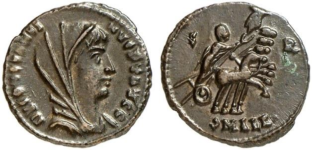 jp G> (rub), cit. 18/4/2014) 16. Constantinus I. (307 337) AE 4, 337 340, Alexandria, 1.32 g. Av: DV CONSTANTI NVS PT AVGG, zahalené poprsí zprava.