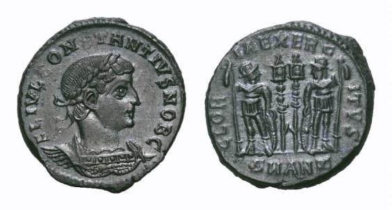 Constantius II. (337 361) siliqua, 360 361, Lugdunum, 2.08 g. Av: D N CONSTAN TIVS PF AVG, poprsí v krunýři a plášti vpravo, s perlovou čelenkou.